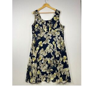 Cottagecore Signature Ella Womens 20W‎ Navy Yellow Floral Empire Waist Dress
